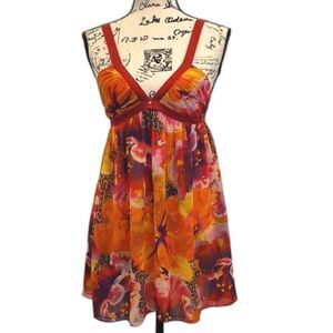 Victoria's Secret Babydoll Lingerie Dress S Floral Cheetah Pattern Sheer Y2K